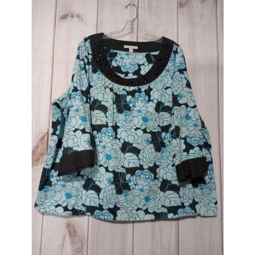 J.M. Collection Shirt Ladies 24W‎ Blue Floral Lightweight